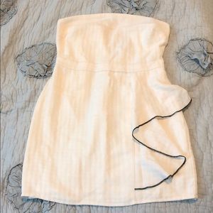 MINKPINK Gingham Ruffle Strapless Dress Off White